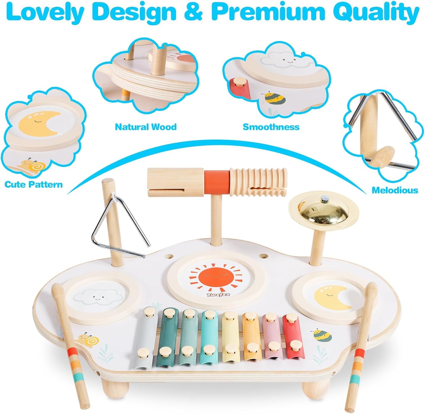 Twefex Montessori Spinning Drum, Montessori Toys for Babies 6-12 Months, Montisory Baby Toys for 1 Year Old Infant, Wooden Toy for Baby
