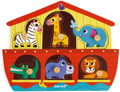 Janod 6 Piece Noah’s Ark Peg Puzzle - Ages18 Months+ - J07062