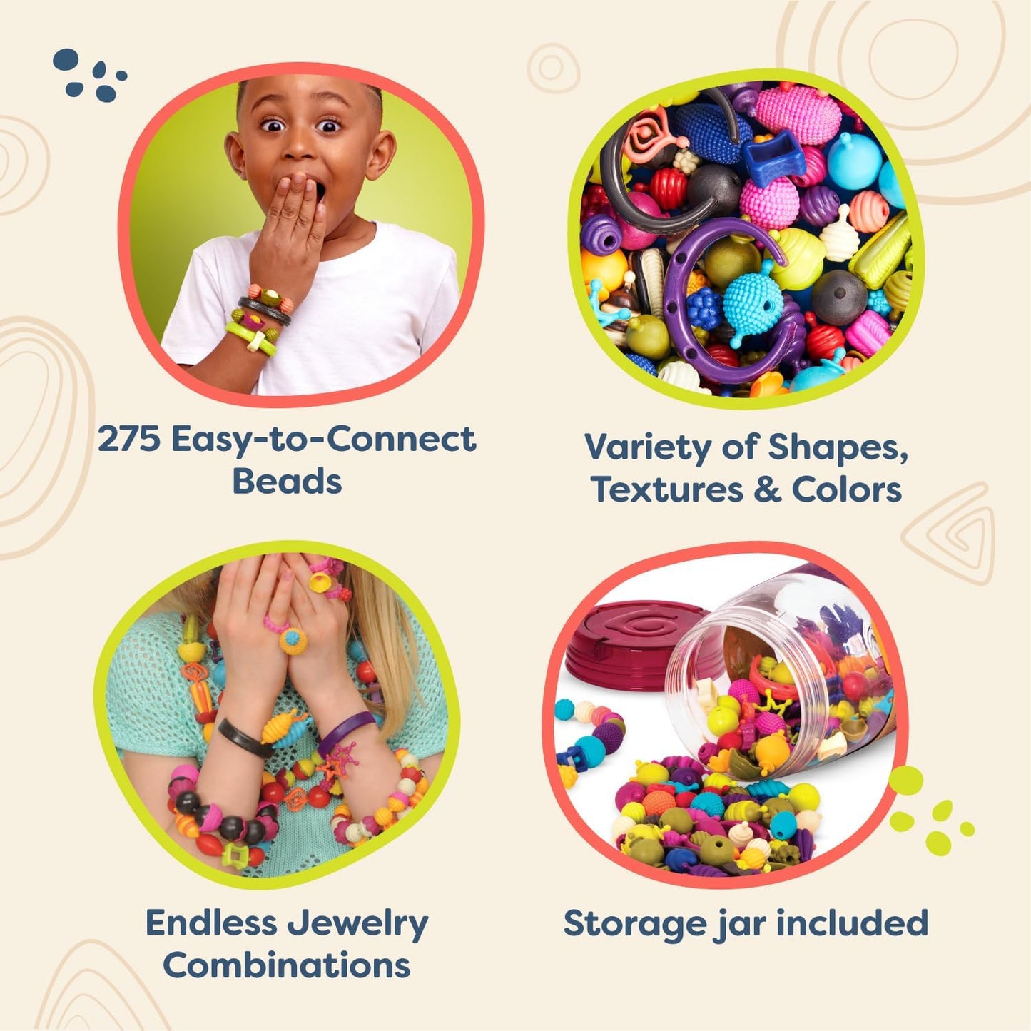 B. toys – Pop Arty! 150 Pieces – Jewlery Making Kit – Creative Pop Snap Bead Set for Kids – DIY Craft Jewelry Making Kit – Necklaces, Rings, Bracelets – 4+ Years