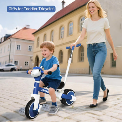 Tricycle for Toddlers 1-3 Year Olds, 5 in 1 Toddler Balance Bike 2-4 Years Old Boys Girls, Push Trike Toys with Adjustable Handle, Birthday Gifts for 2 3 4 5 Year Old Kids Bike (Blue)