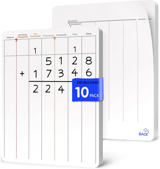SCRIBBLEDO Division & Place Value Math Practice 9”x12” Small White Board Dry Erase Sheets Math Manipulatives 3rd Grade Long Division Math Supplies Teacher Students Classroom Pack of 10 Sheets