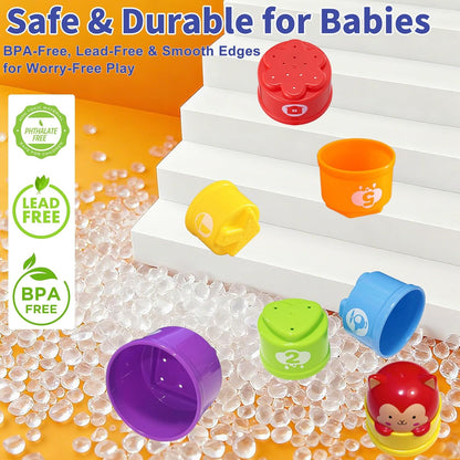WEEJOYGAM Baby Stacking Cups, Nesting Stacking Toys for Toddlers 1-3 with Light and Sound, Montessori Toys for 1 Year Old Babies 6-12 12-18 Months Easter Gift Color Stack Bath Beach Blocks Rainbow Set
