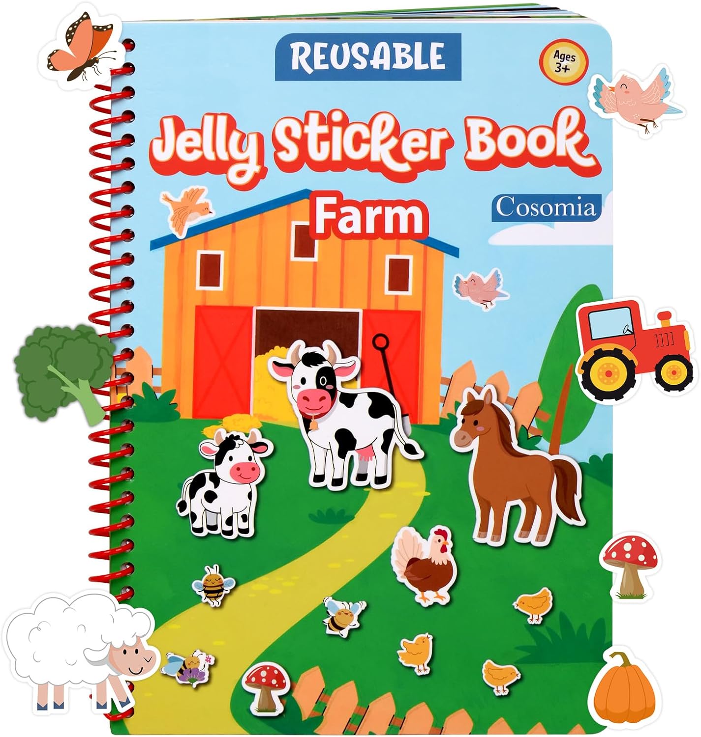Jelly Sticker Book for Kids 2-4, Waterproof Reusable Sticker Book for Toddlers, Easy to Clean Road Trip Activities, Easter Basket Stuffers & Easter Gifts for Toddlers (Farm)