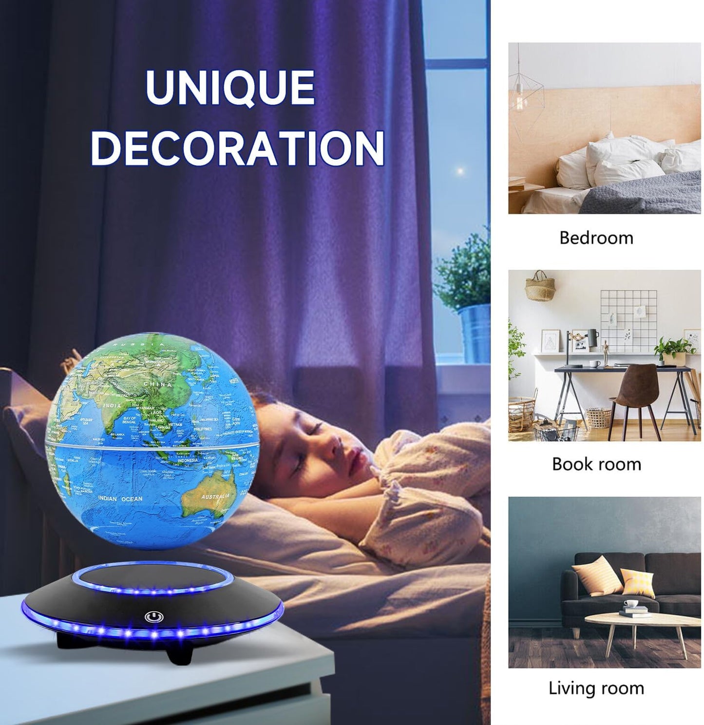 Magnetic Levitating Globe,Cool Gadgets Auto- Rotating Globes Floating Globe World Map Office Decor with LED Light Base for Children Educational Gift Home Office Desk Decoration (6 Inch)