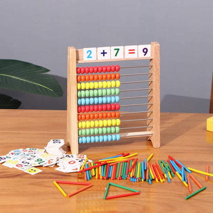 Wooden Abacus for Kids - 100 Counting Sticks and Number Toys Cards 1-100, Educational Math Games for Preschool and Elementary School 1st 2nd Grade