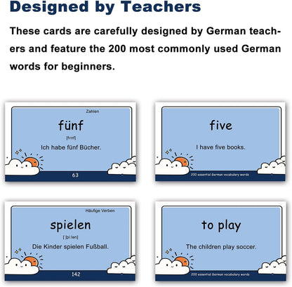 200 Essential German Words Vocabulary Flash Cards Flashcard for Beginners Adults | Learn German for Beginners Adult