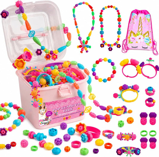 Orian Pop Beads Jewelry Making Kit for Girls, 550+ Piece Set, Pop Beads for Girls Ages 3 and Up, Fun and Colorful Snap Beads, Bracelet Making Kit, Necklaces and Rings. Great Colorful Unicorn Gift Bag
