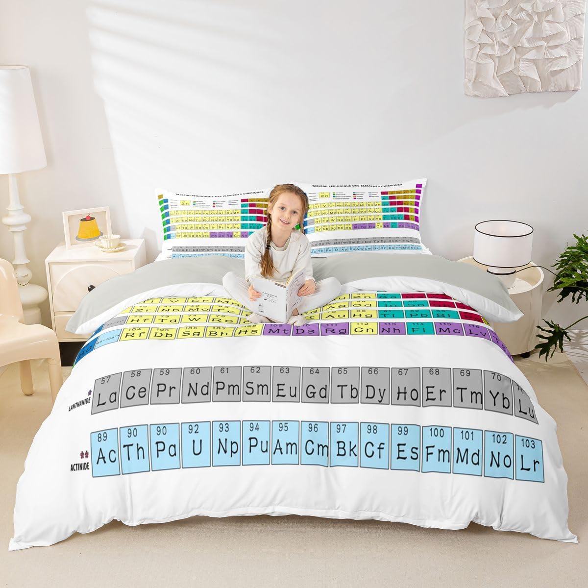 Erosebridal Science Theme Bedding Set Queen Size for Boys Girls Chemistry Periodic Table Print Duvet Cover Chemical Subject Theme Comforter Cover Teens Kids Math Science Atyle Bedspread Cover 3 Pcs