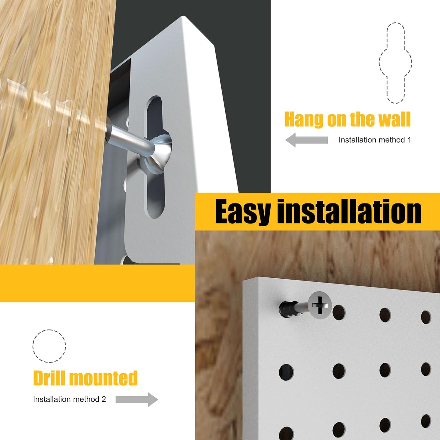 Spampur Peg Board, 4 Pack Metal Pegboard Panels with 50 Hooks, Black Pegboards Wall Organizer, Heavy Duty Peg Board for Walls Home, Garage Tool Storage, Office Organization, Craft Room, Kitchen
