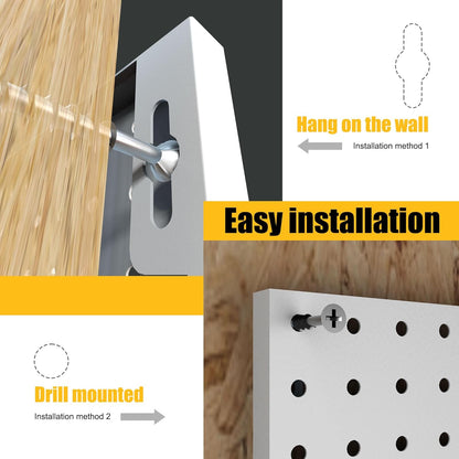 Spampur Peg Board, 4 Pack Metal Pegboard Panels with 50 Hooks, Black Pegboards Wall Organizer, Heavy Duty Peg Board for Walls Home, Garage Tool Storage, Office Organization, Craft Room, Kitchen