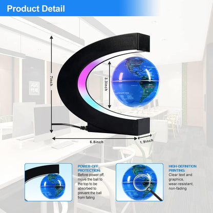 Flagest Magnetic Levitation Floating Globe, Levitating C Shape Globe with LED Lights for Education Home Office Desk Bookshelf Decor, Holiday Anniversary Creative Gift(3.3 Inches)