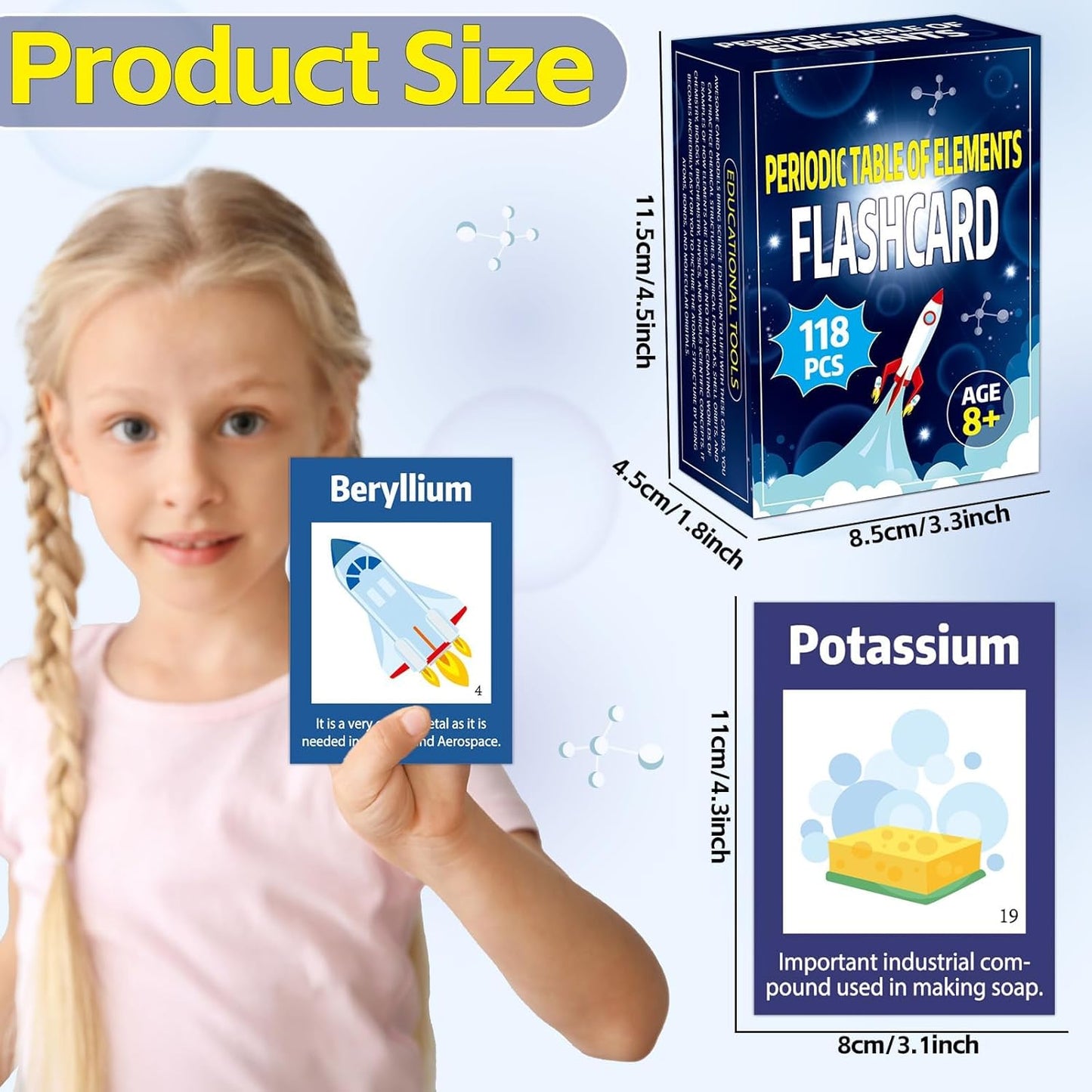 118Pcs Periodic Table of Elements Laminated Flashcards Educational Science Flash Cards Chemistry Flash Card Game Science Elements Study Guide for Teachers Students Classroom Homeschool