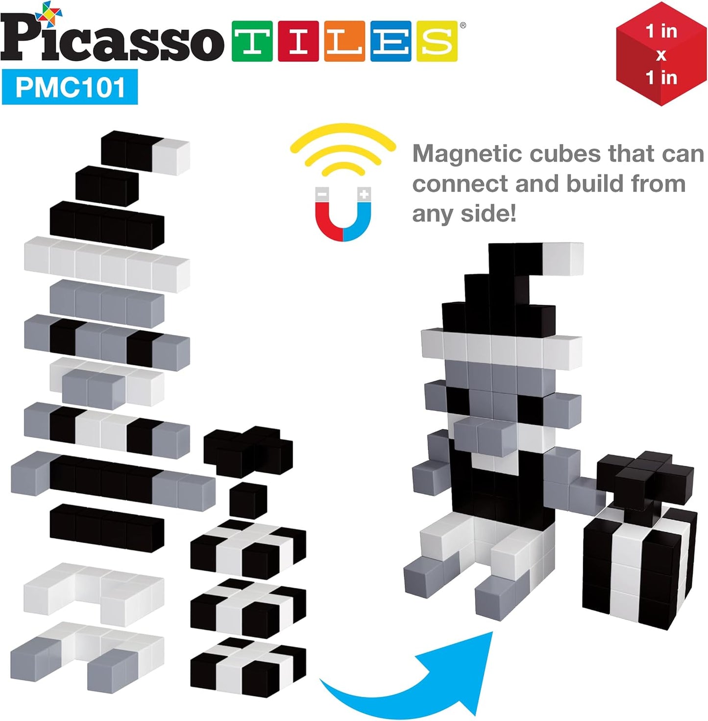 PicassoTiles 60pc Magnetic Puzzle Cube Building Set 1 Inch 3D Blocks STEM Construction Toy for Toddlers Kids Boys Girls Age 3+ Montessori Learning Travel Sensory Gift with Educational Idea Book PMC60