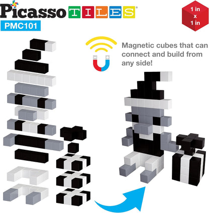 PicassoTiles 60pc Magnetic Puzzle Cube Building Set 1 Inch 3D Blocks STEM Construction Toy for Toddlers Kids Boys Girls Age 3+ Montessori Learning Travel Sensory Gift with Educational Idea Book PMC60