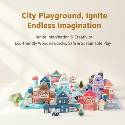 Migargle Wooden Building Blocks Set, City Construction Stacker Stacking Preschool Learning Educational Toys, Toddler Toys for 3+ Year Old Boy and Girl Gifts