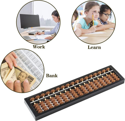 Digital Standard Abacus Professional 17 Column with Reset Button, Chinese Japanese Abacus Calculator Educational Tools Abacus Counting Tool Arithmetic Tool Calculator (Brown)
