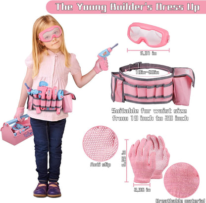 Kids Tool Set, 48PCS Toddler Tool Set with Electronic Toy Drill & Kids Tape Measure,Pretend Play Construction Toys Costume with Kids Tool Belt & Gloves,Toy Tools Box for Girl Boy Ages 3-8