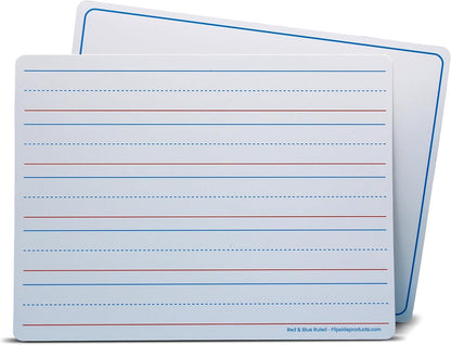 Flipside Products 9" x 12" Two-Sided Red & Blue Ruled/Plain Dry Erase Learning Mat, Flexible, Handwriting Practice, Education Learning, Lined, Economical - 12 Pack