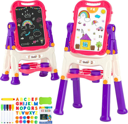 Chalk Board Easel for Kids Toys,Double-Sided Magnetic Kids Chalkboard and Dry Erase Boards,Toddler Toys for 3 Year Old Boy Gift,Art Easel Learning Educational Toy for 3 4 5 Years Old Boys Gift