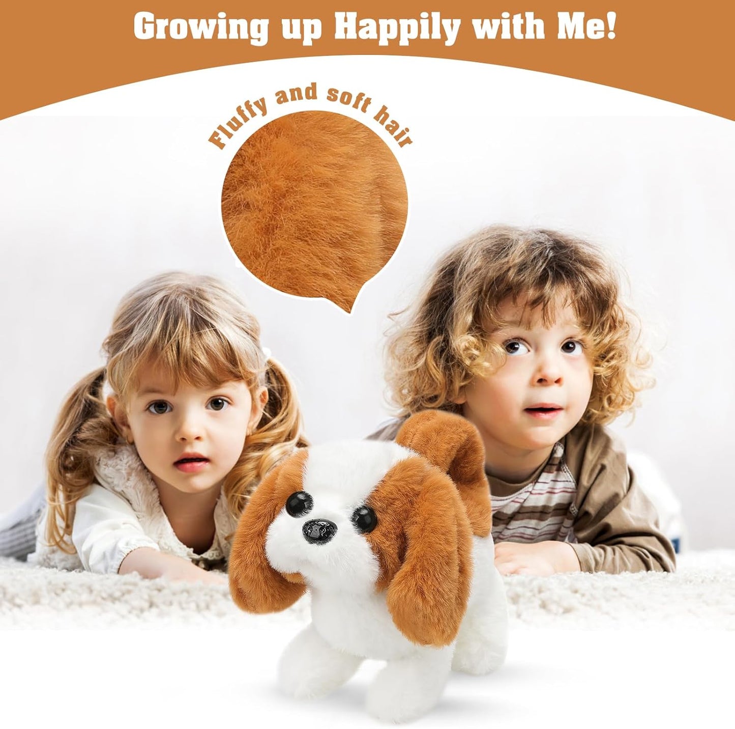 KSABVAIA Plush Teddy Toy Puppy Electronic Interactive Dog - Walking, Barking, Tail Wagging, Stretching Companion Animal for Kids Toddlers