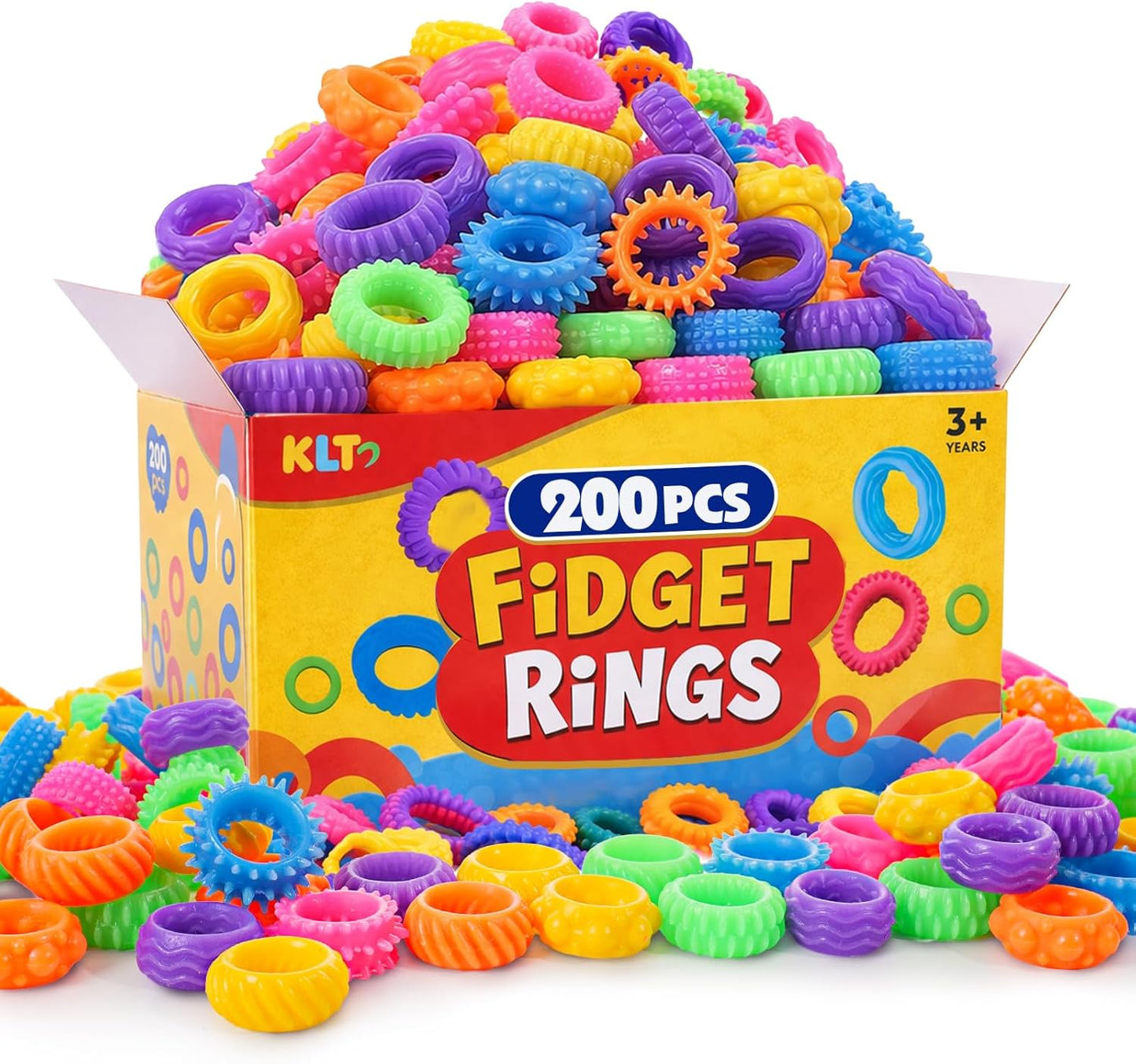 KLT Fidget Toys Bulk for Kids: 200pcs Textured Fidget Ring - Classroom Prize Box Filler - Party Favor Treasure Chest & Goodie Bags Stuffers - ADHD Autism Kids Sensory Calming Toy