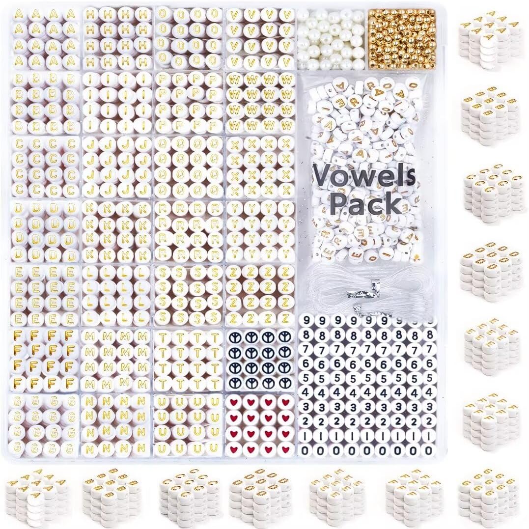 DoDoBeads 1270 Pcs Letter Beads Kit, White and Colorful Square Acrylic Alphabet Beads with Extra Vowels, Numbers & Spacers, Perfect for Friendship Bracelets