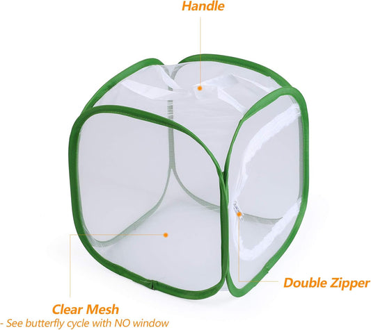 23.6" Large Butterfly Habitat Insect Cage Caterpillars Enclosure Pop-up Clear View 6 Mesh Panels 15.7 x 15.7 x 23.6 Inches Tall