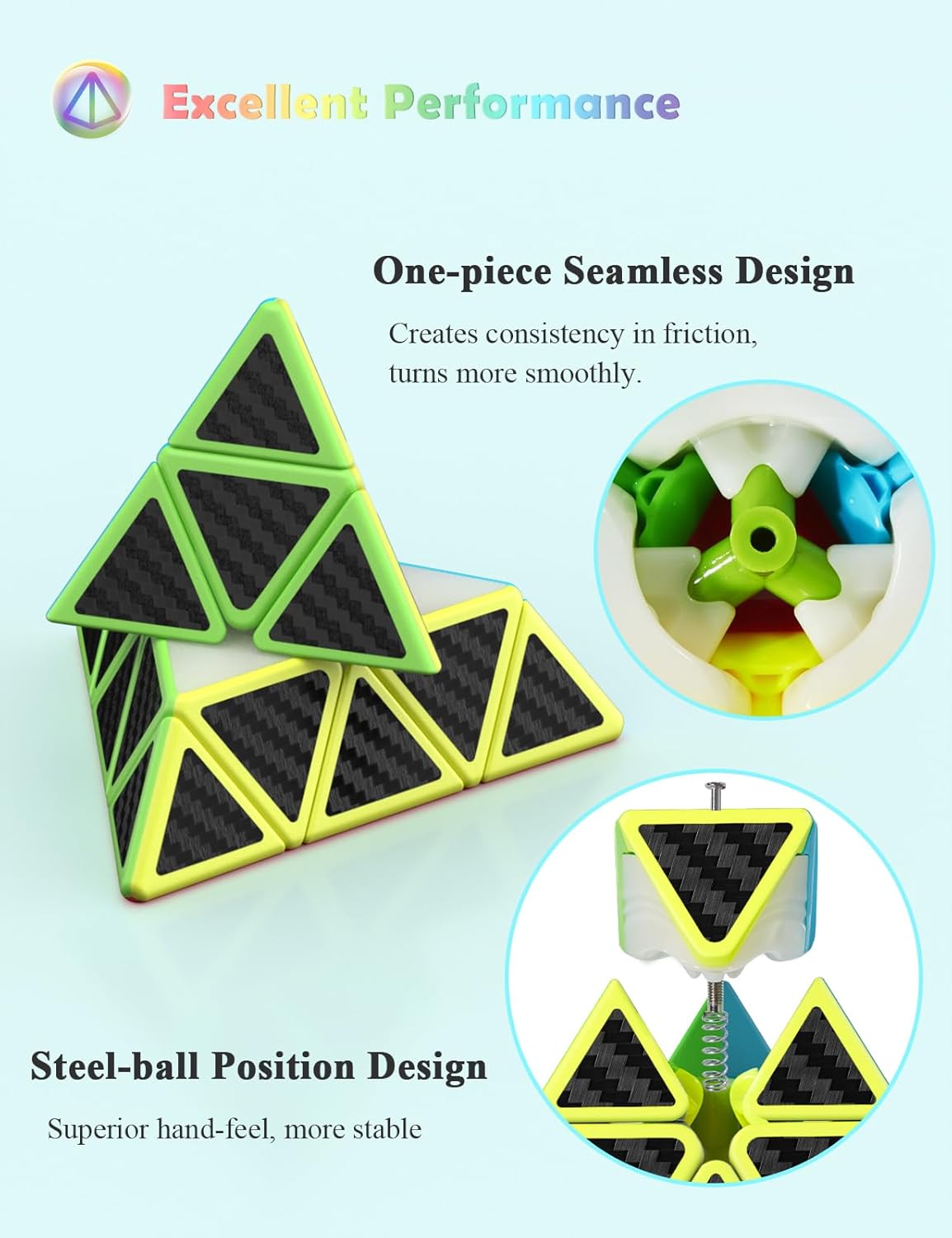 ROXENDA Speed Cube Set, Magic Cube Set of 2x2x2 3x3x3 Pyramid Cube Smooth Puzzle Cube (Stickerless)