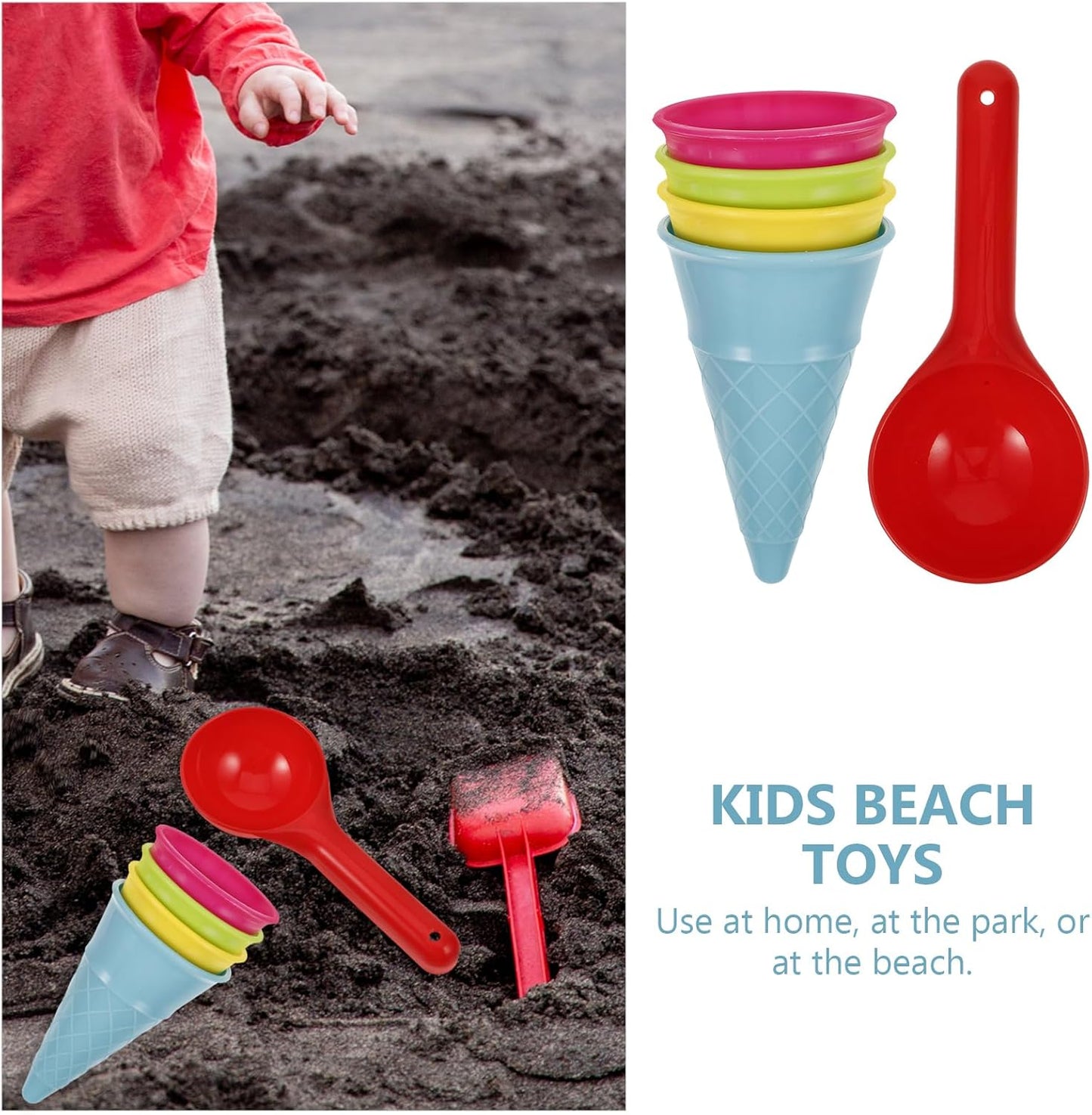 Totority Ice Cream Scoop Toy and Sand Ice Cream Set 5 Pieces Plastic Cones for Kids Outdoor Beach and Sandbox Play
