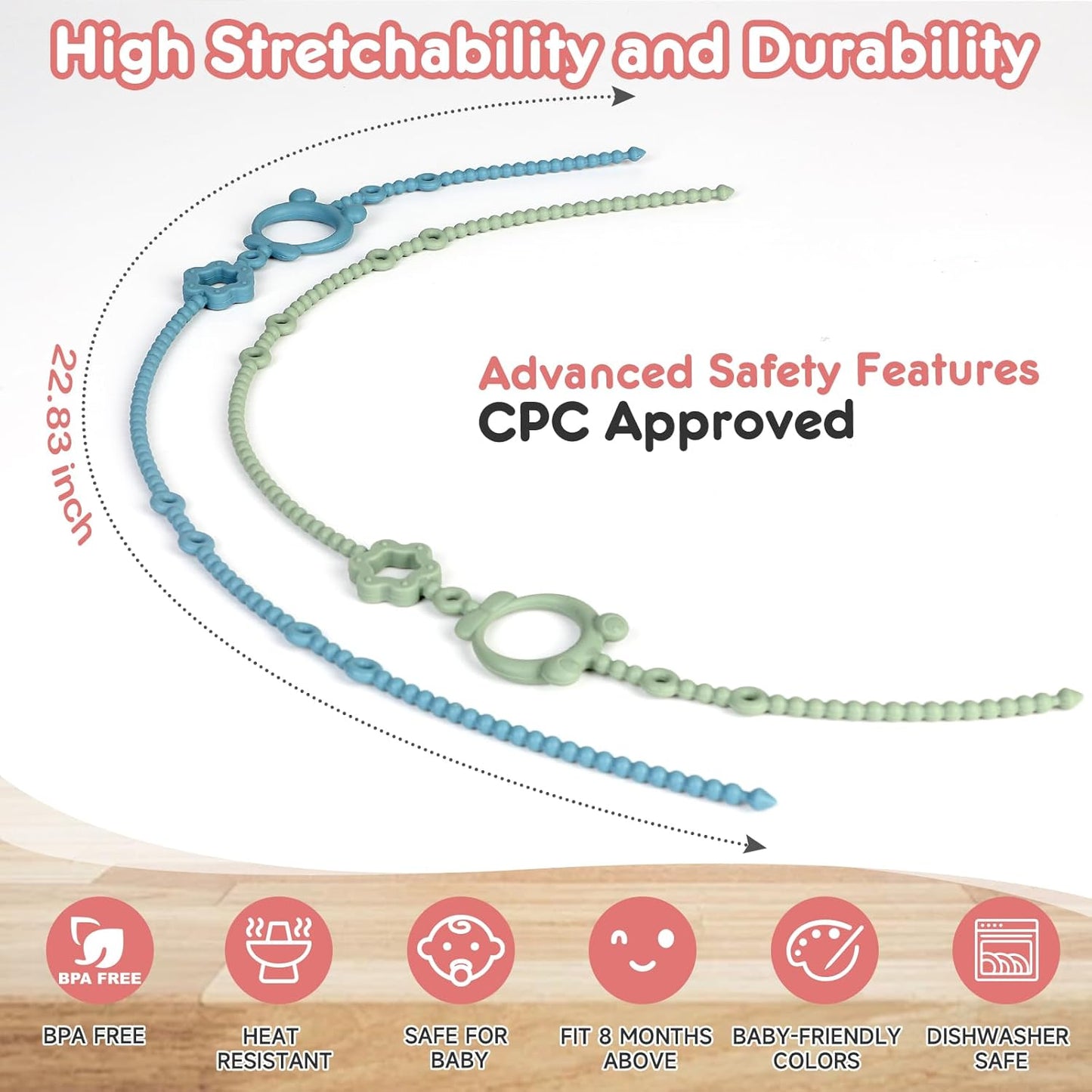 Toy Straps for Baby, 6pcs Adjustable Toy Holder for Stroller Accessories, Silicone Baby Tether Pacifier Clip, No Throw Baby Travel Essential Leash for High Chair, Car Seat, Baby Toy Clips