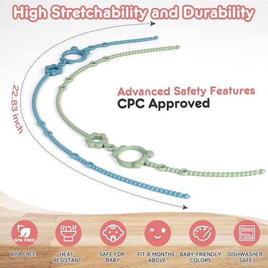 Toy Straps for Baby, 6pcs Adjustable Toy Holder for Stroller Accessories, Silicone Baby Tether Pacifier Clip, No Throw Baby Travel Essential Leash for High Chair, Car Seat, Baby Toy Clips