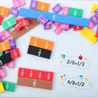 Sayglossy 48 Sets Fraction Tiles Set for Math Classroom Fractions Manipulatives Math Learning Manipulatives for Home School Supplies