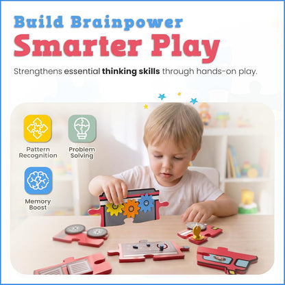 Large Wooden Toddler Puzzles – Fire Truck Interactive Activity Puzzle for Ages 1-3 – Fine Motor Skills Toy with Gears Doors Knobs for Early Learning