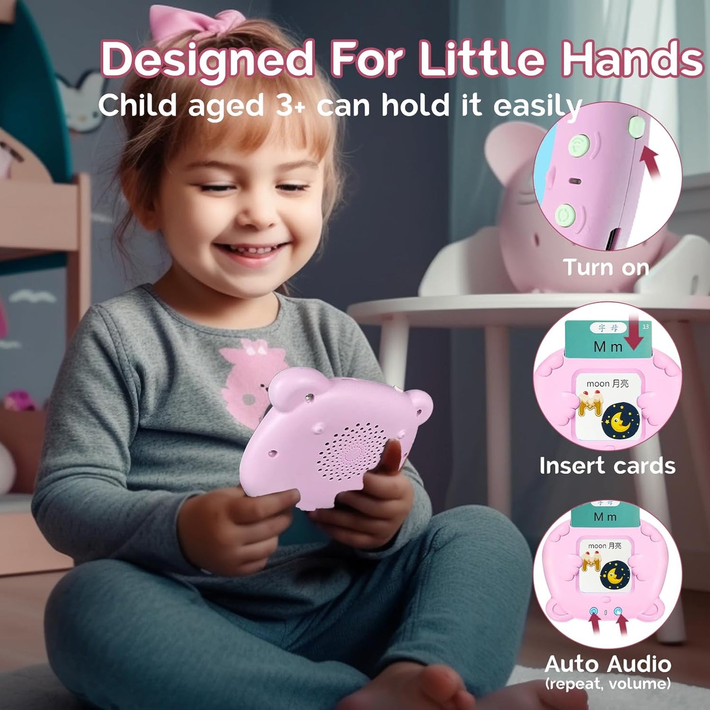 Bilingual English Flash Cards - Korean Talking Flash Cards, 510 Sight Words 31 Themes, Pocket Speech for Toddlers 3-12, Autism Sensory Toys, Preschool Learning Activity (Korean, Pink)