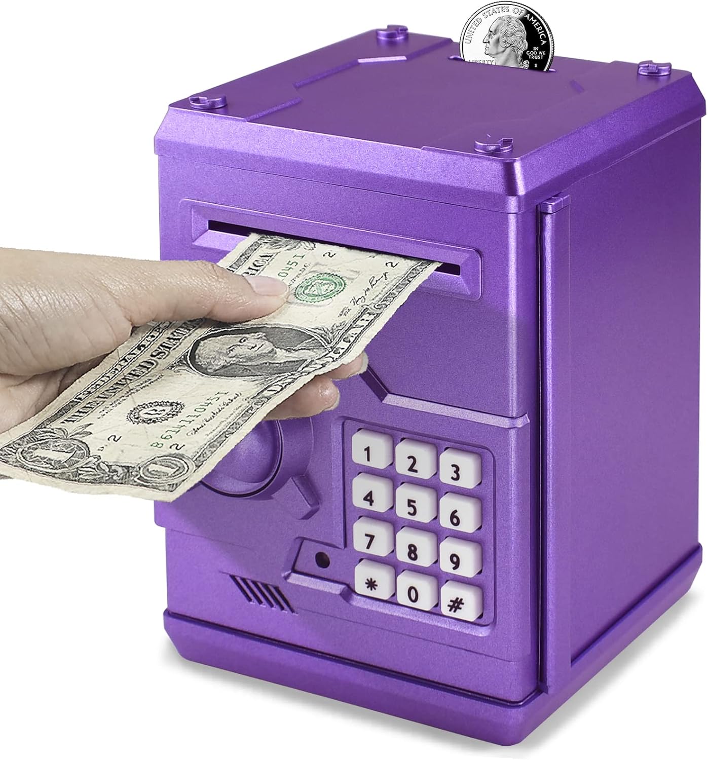 Mini ATM Piggy Bank ATM Machine Best Gift for Kids,Electronic Code Piggy Bank Money Counter Safe Box Coin Bank for Boys Girls Password Lock Case (Rose Gold)