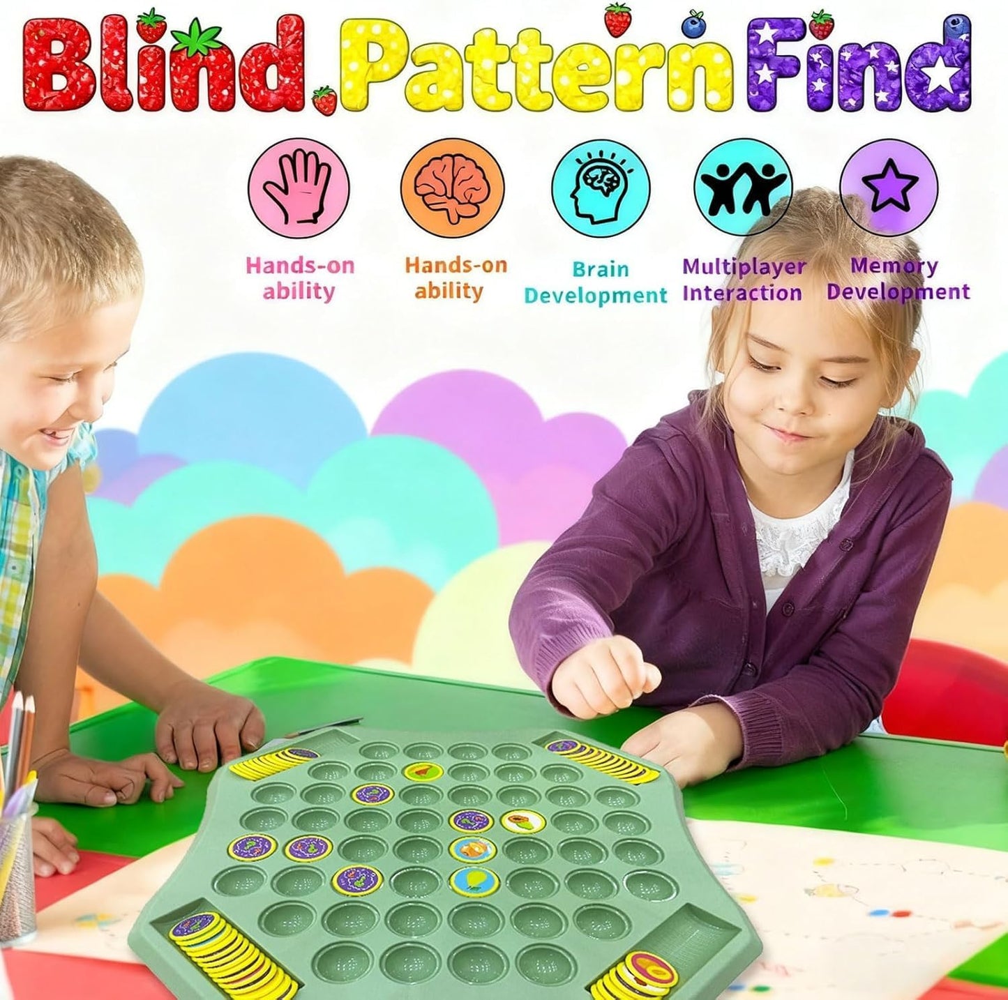 Flip Chess Memory Game, 54PCS Fruit Matching Puzzle Toy for Kids & Preschool, Educational Montessori Board Game for Memory & Logic, Family Fun, Birthday