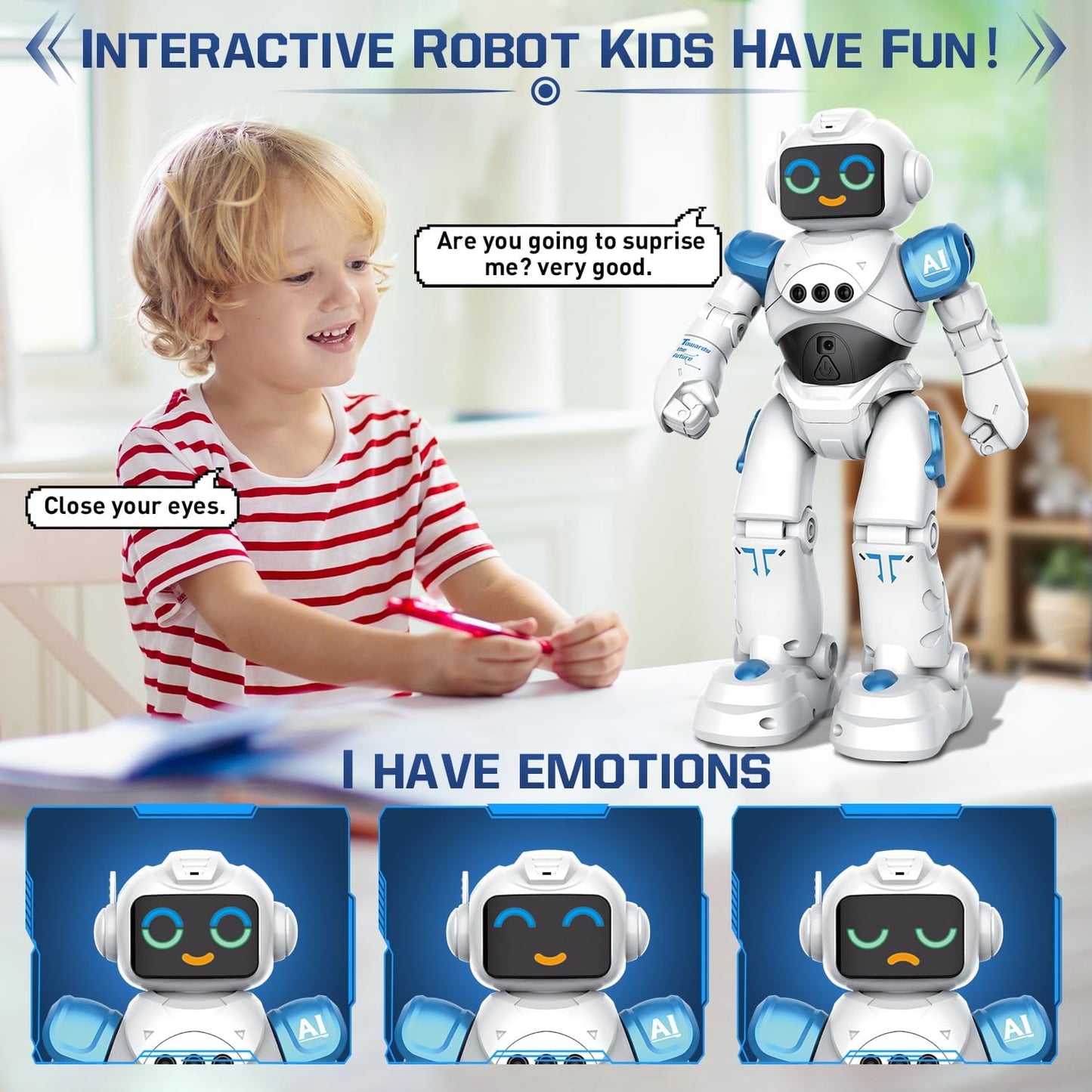 VATOS Robot Toys for Kids - Smart Talking Voice Remote Control Robot, Gesture Sensing Programmable Emo Robots Toy for Age 3 4 5 6 7 8 Year Old Boys Girls Birthday Gift Present