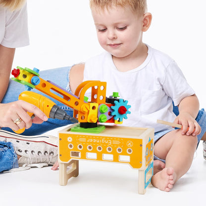 Wooden Kids Tool Set with Electric Screwdrivers, 91PCS Educational STEM Construction Toys, Wooden Tool Bench Montessori Toy Tool Box for 3 4 5 YO Boys & Girls Birthday Gift (91Pcs)