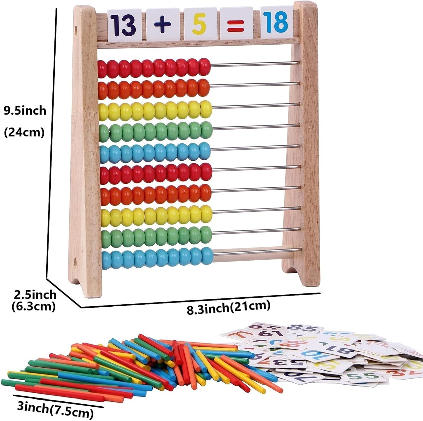 Wooden Abacus for Kids - 100 Counting Sticks and Number Toys Cards 1-100, Educational Math Games for Preschool and Elementary School 1st 2nd Grade