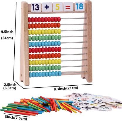 Wooden Abacus for Kids - 100 Counting Sticks and Number Toys Cards 1-100, Educational Math Games for Preschool and Elementary School 1st 2nd Grade
