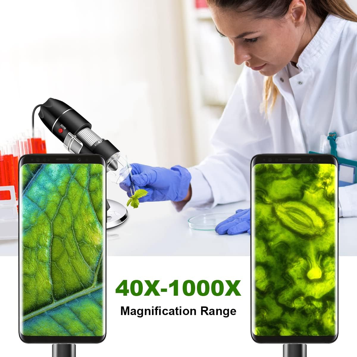USB Microscope Camera with Stand & Carrying Case, Cainda Digital Microscope Compatible with Android Windows Linux Mac, Portable Magnifier Camera for Kids Students Adults(Not for iPhone/iPad)
