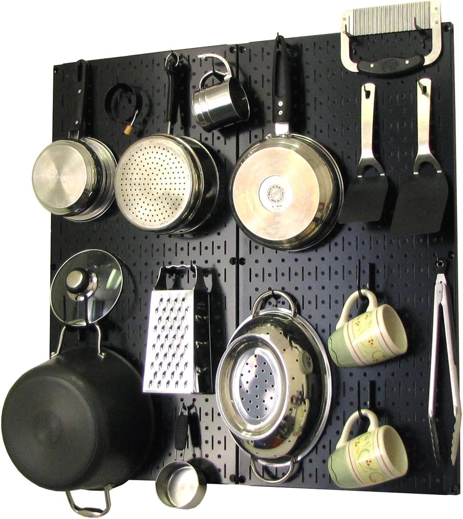 Wall Control Kitchen Pegboard Organizer Pots and Pans Storage Rack Organization Kit with Green Pegboard and White Accessories