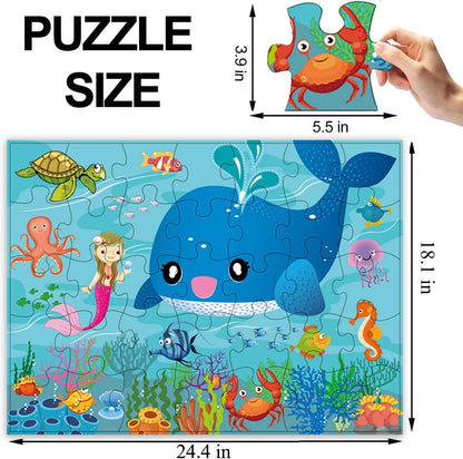 Jumbo Floor Puzzle for Kids, Large Jigsaw Puzzles 35 Piece for Kids Ages 3-5,Preschool Learning & Education Toys, Gifts for 4-8 Year Old Boys and Girls (Grassland Animal)