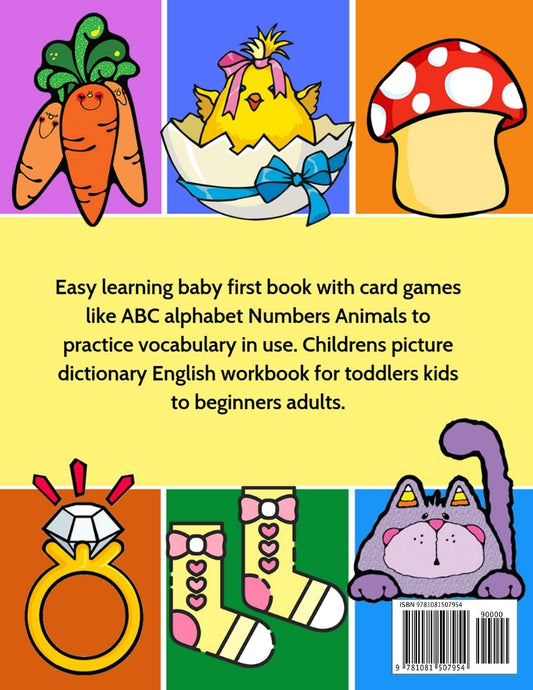 600 Basic Words Cartoons Flash Cards Bilingual English Filipino: Easy learning baby first book with card games like ABC alphabet Numbers Animals to ... for toddlers kids to beginners adults.