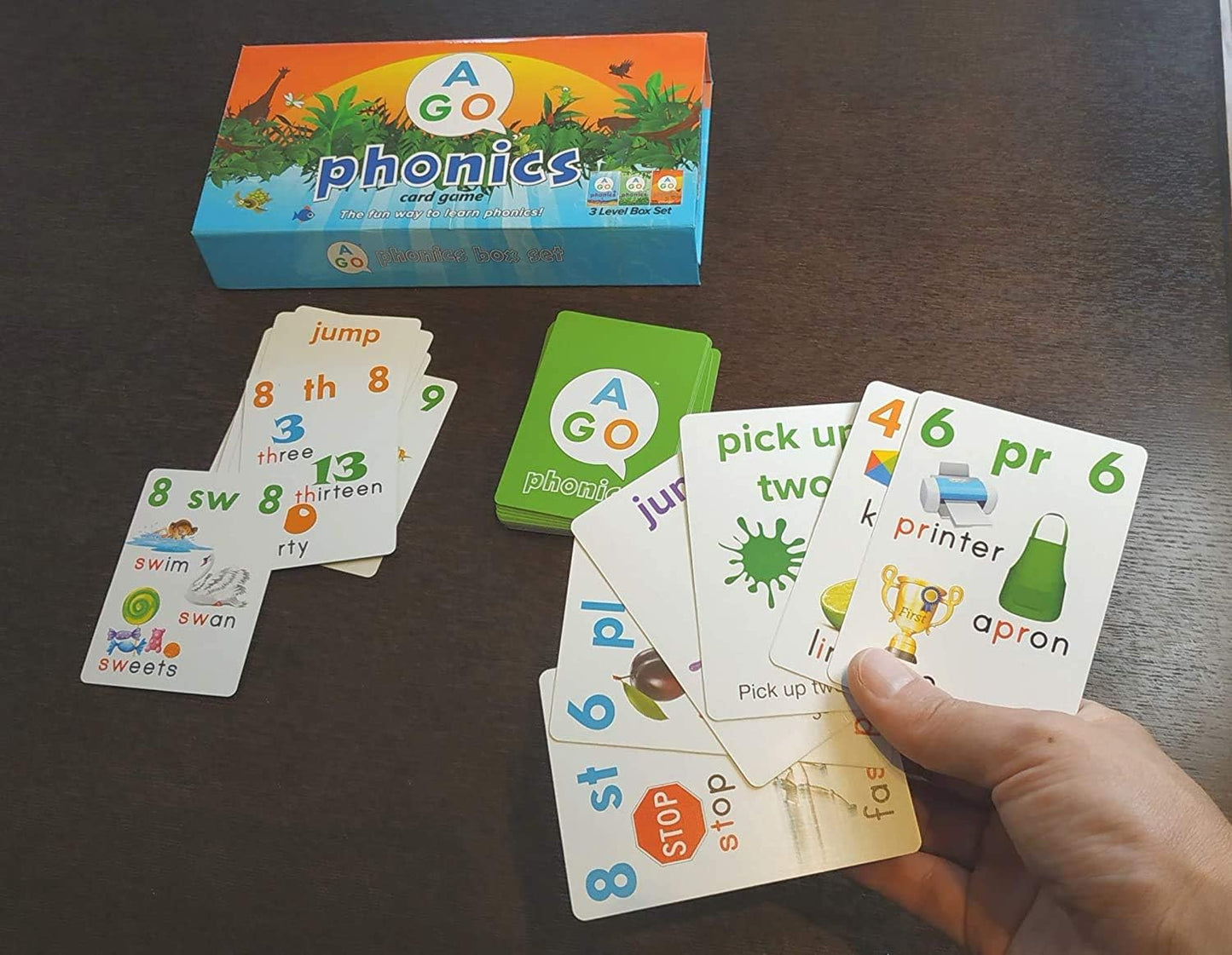 AGO Phonics Card Game - Advanced Set (Levels 4 and 5) A Fun Game to Build Phonics and Reading Skills. Learn Tricky phonemes (digraphs/dipthongs/Word Families/Silent Letters & More!)