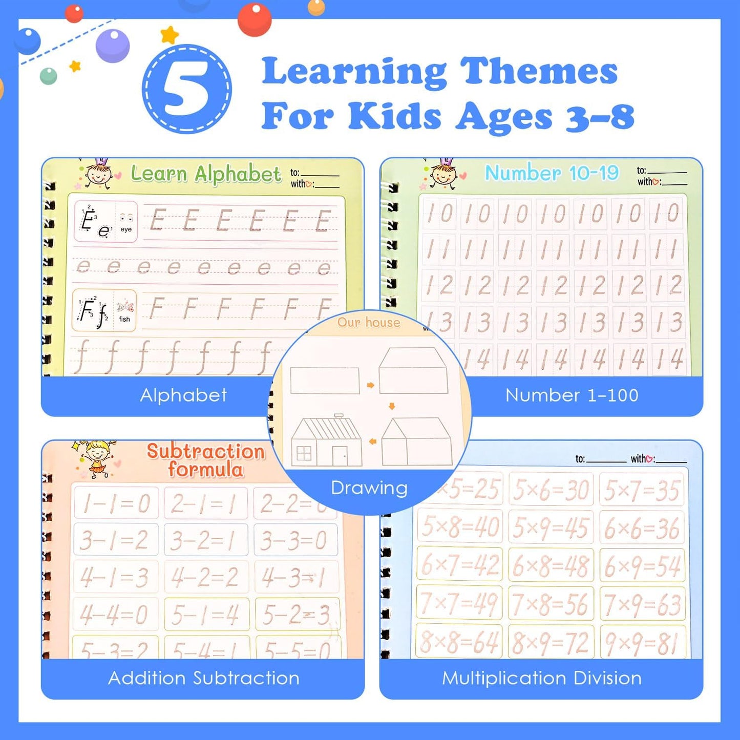 AALGO Handwriting Book Practice for Kids,Reusable Grooved Handwriting Books, Writing Practice for Kids Age 3-5