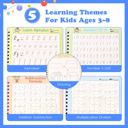 AALGO Handwriting Book Practice for Kids,Reusable Grooved Handwriting Books, Writing Practice for Kids Age 3-5