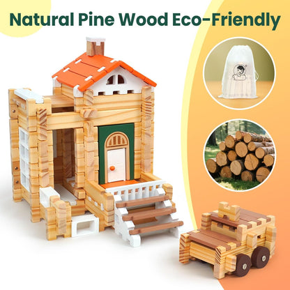 Jovi-mindly＆Notchies 96 PCS Wooden Blocks Wooden Toys with Storage Bag, Preschool Learning Toys Wood Blocks Building for Kids Ages 4-8 Creative Construction Game,FSC Certified,Birthday Toys Gifts