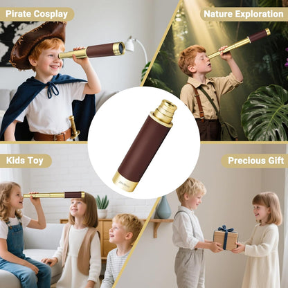 Retro Pirate Telescope Zoomable with Treasure Map 25x30 Spyglass Portable Collapsible Handheld Telescope Vintage Monocular for Kids & Survival Gear