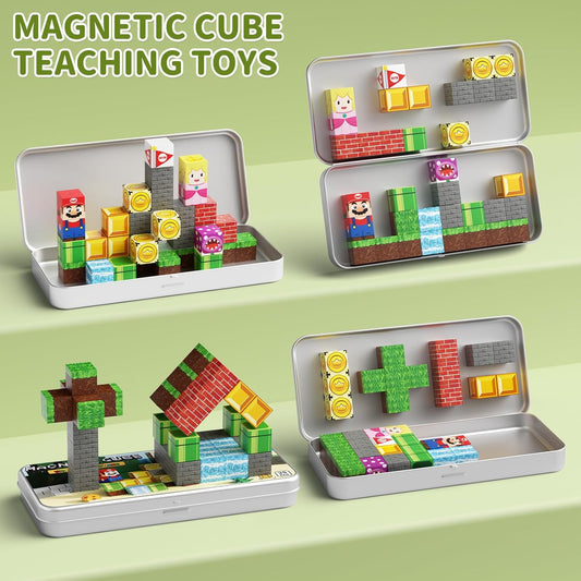 WMXDU Magnetic Blocks with Magnet Box-35PCS Magnet Cubes, Magnetic Tiles Kids Build Cubes Travel Game Toys, Road Trip ‌Sensory Toy Christmas Birthday Gifts for Boys & Girls Ages 3